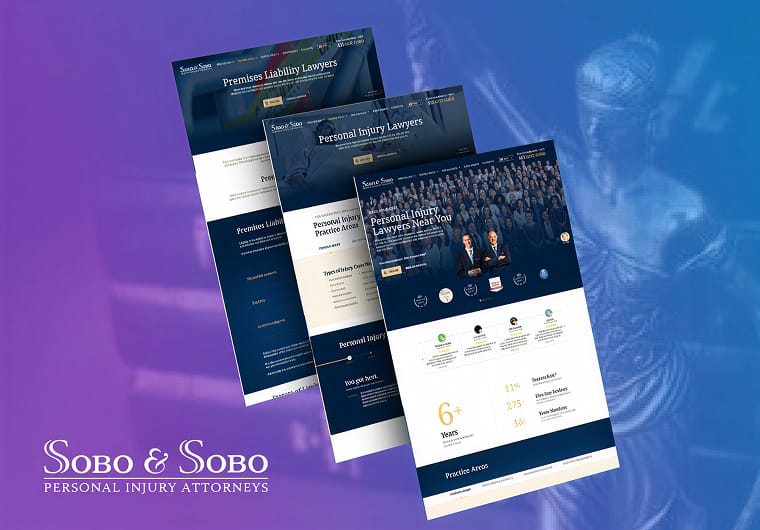 SOBO website design mockup featuring responsive webpage layouts with modern UI elements, clean corporate styling, service-focused sections, and professional branding visuals.