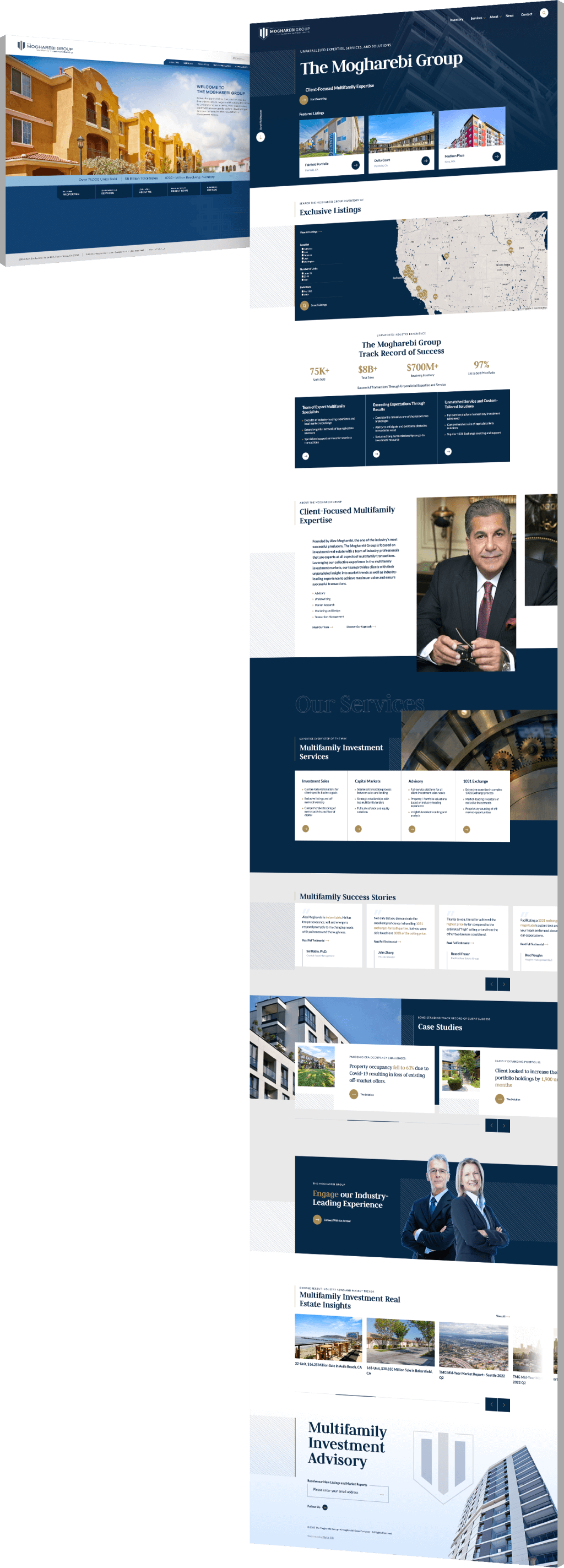 Image showing the before and after of The Mogharebi Group's website design