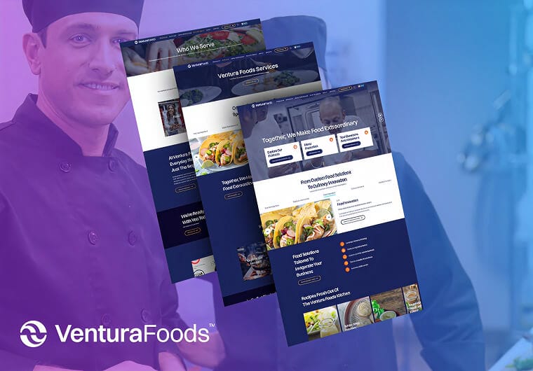 Three stacked images of Ventura Foods' website design