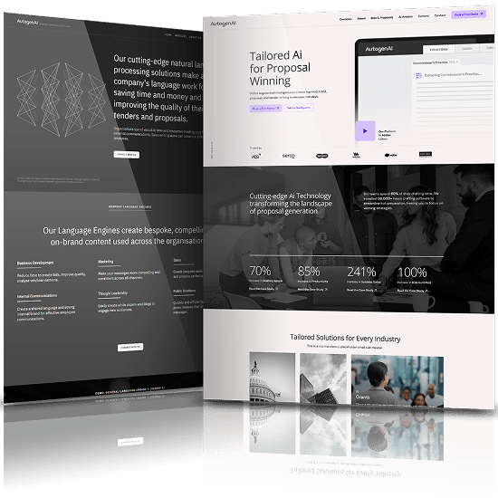 AutoGenAI website redesign showcasing advanced AI proposal solutions through a clean, modern interface and enterprise-focused user experience.