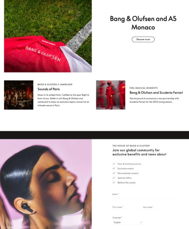 Bang & Olufsen's website design