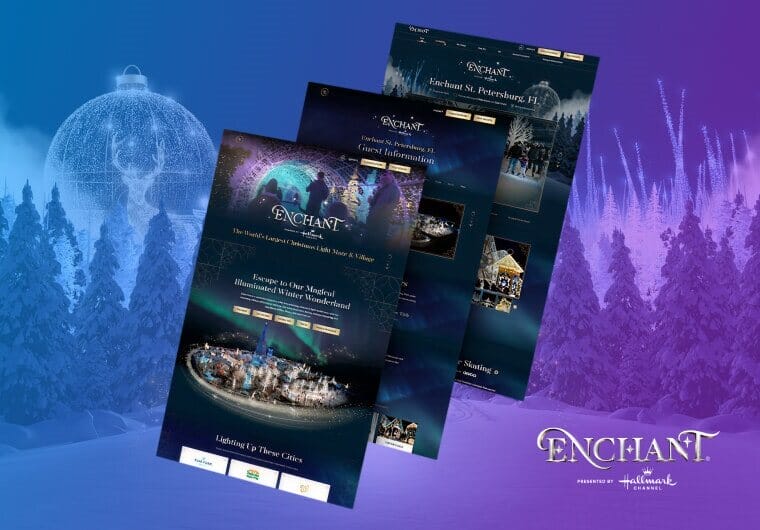 Three stacked images of Enchant Christmas' website design