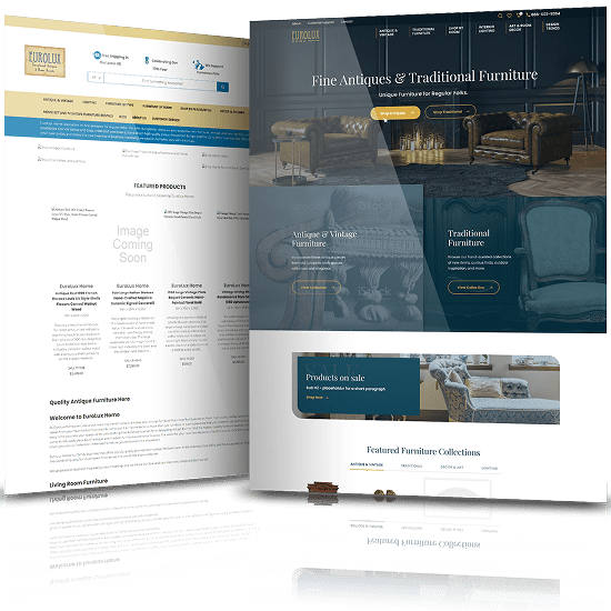 Image showing the before and after of Eurolux Home's website design