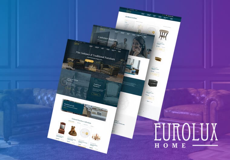 Three stacked images of Eurolux Home's website design