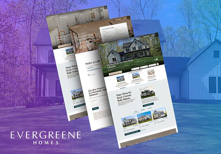 Three stacked images of Evergreene Homes' website design