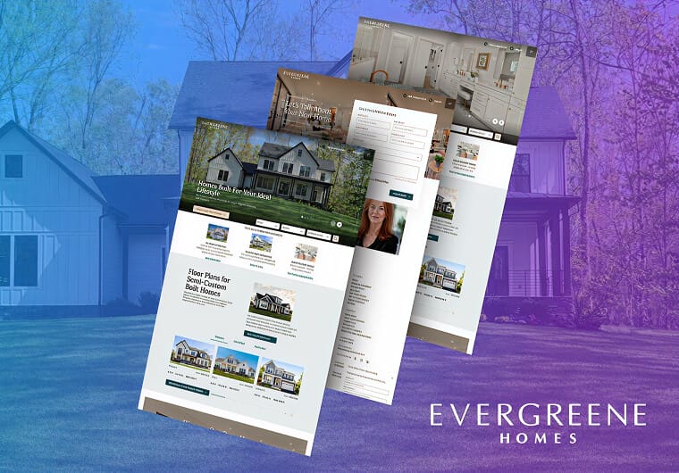 Three stacked images of Evergreene Homes' website design