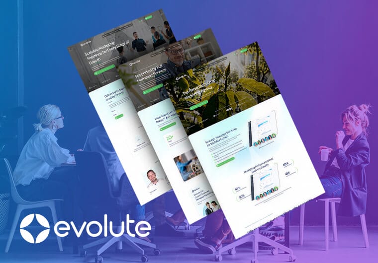 Three stacked images of Evolute's website design