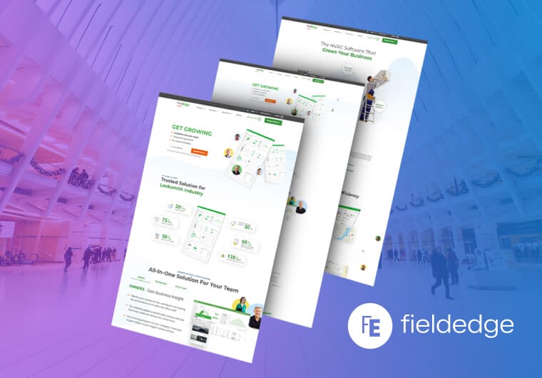 Three stacked images of FieldEdge's website design