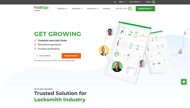 Custom FieldEdge website design focused on helping service businesses streamline operations, improve profitability, and manage workflows efficiently.