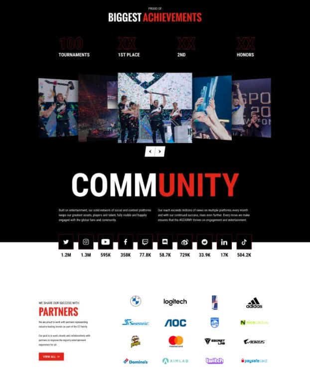 G2 eSports' website design
