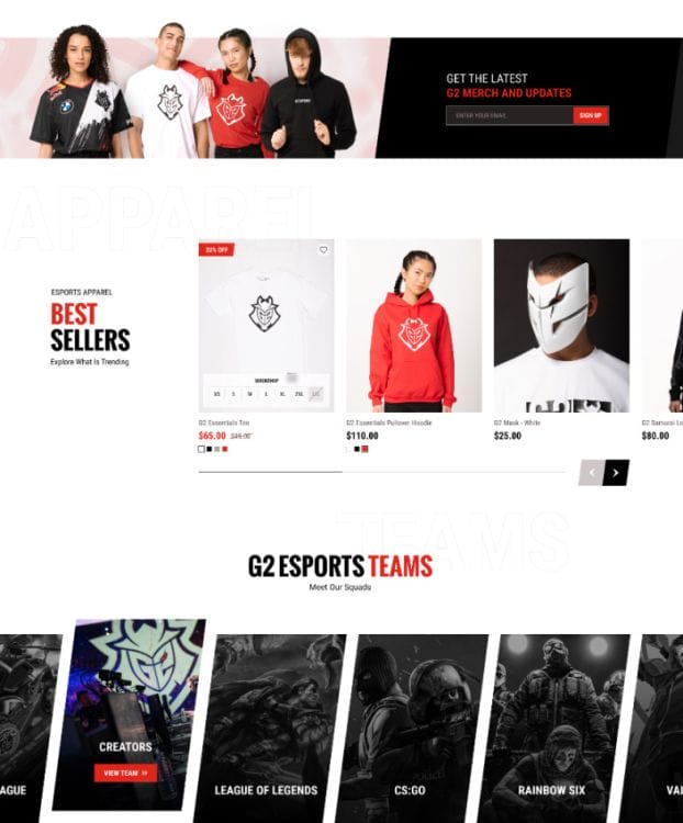 G2 eSports' website design