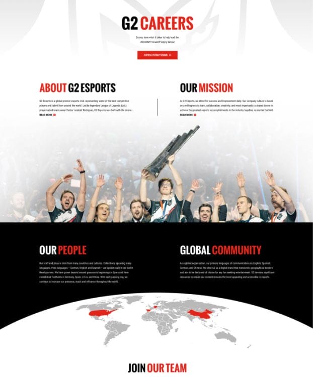 G2 eSports' website design