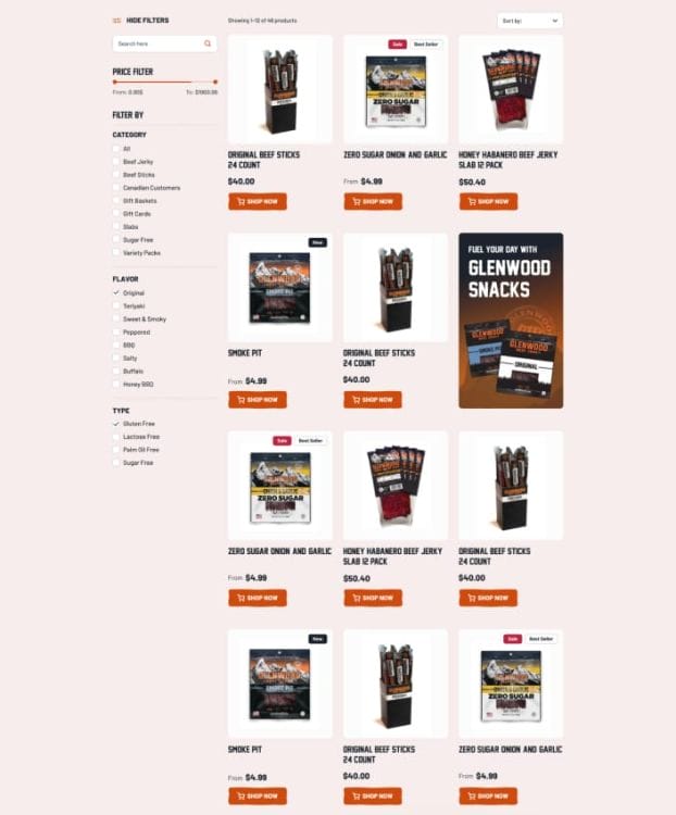 Glenwood Snacks' website design
