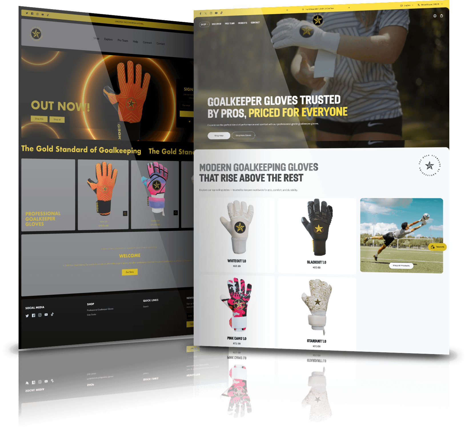 Image showing the before and after of Gold Star Goalkeeping's website design