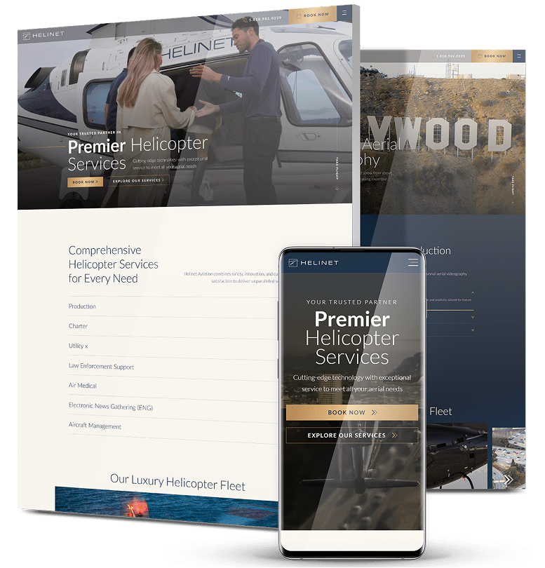 Image showing Helinet's website design on desktop and mobile