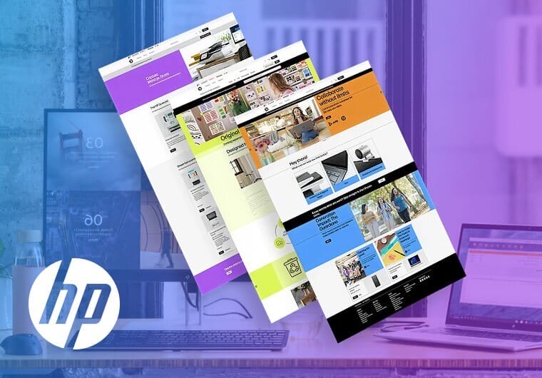 Custom HP website design concept showcasing a modern eCommerce experience with product discovery, collaboration tools, and responsive digital interfaces.