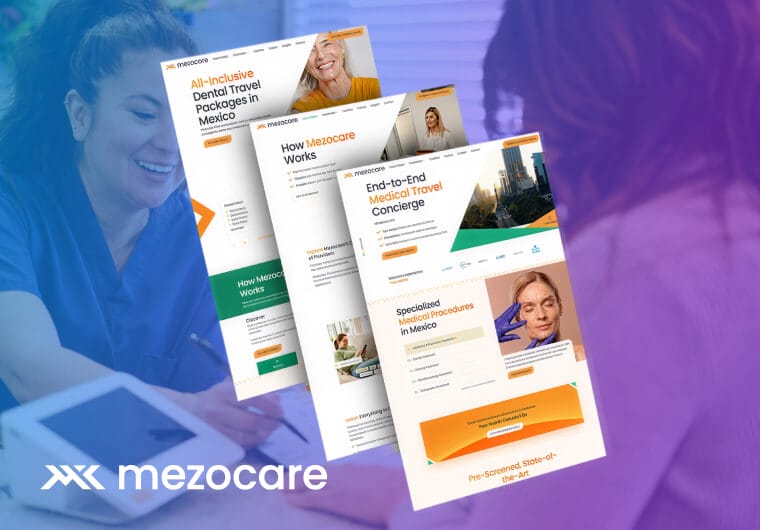 Three stacked images of Mezocare's website design