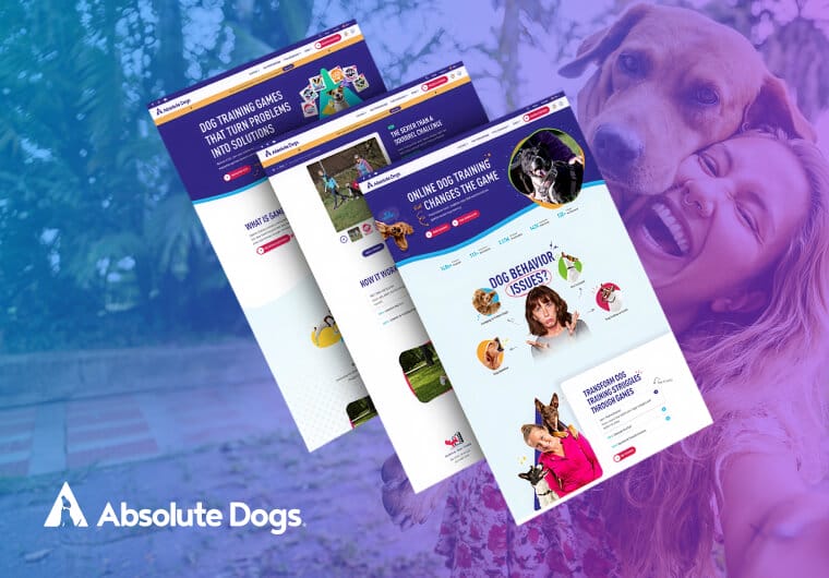 Three stacked images of Absolute Dogs' website design