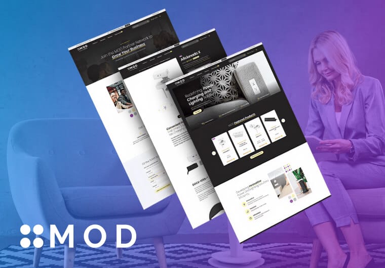 Three stacked images of MOD's website design