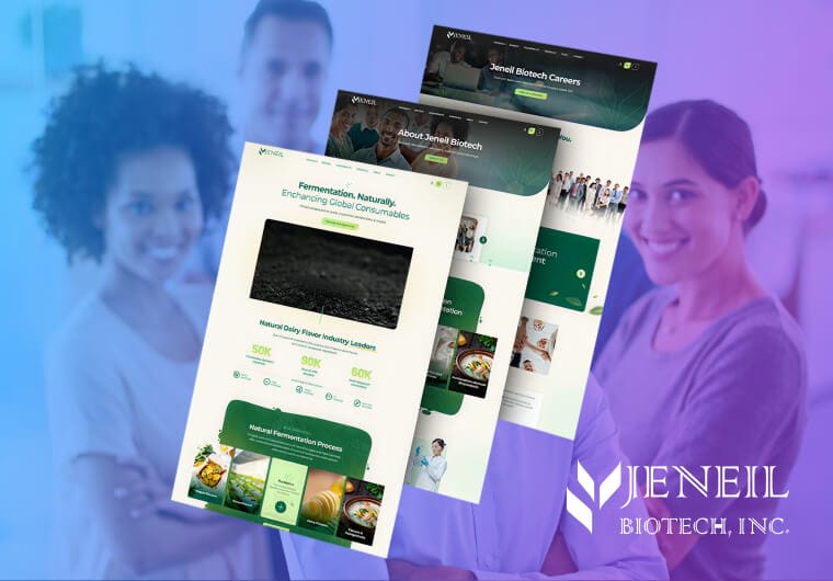 Three stacked images of Jeneil Biotechnology's website design