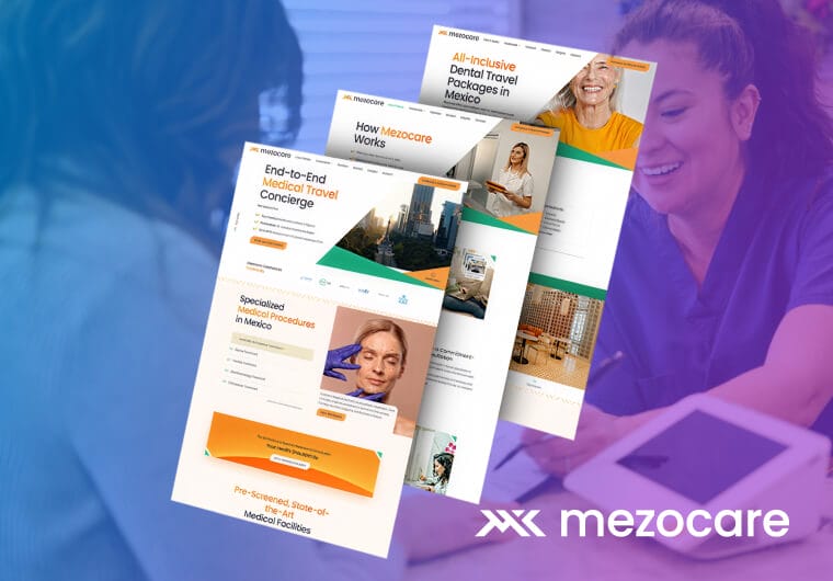 Three stacked images of Mezocare's website design