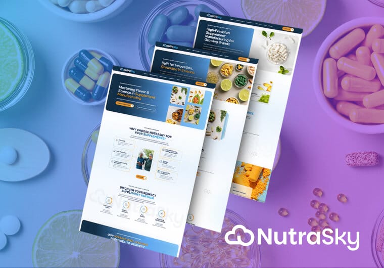 Three stacked images of NutraSky's website design