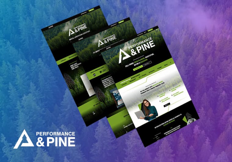 Three stacked images of Performance and Pine Advertising's website design