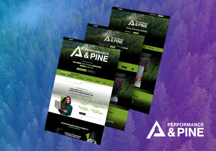 Three stacked images of Performance and Pine Advertising's website design