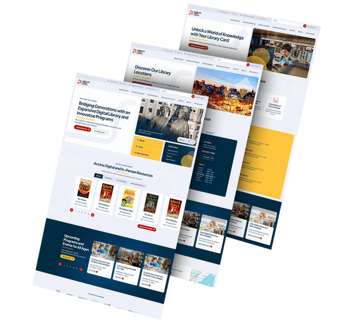 Three images of Portland Public Library's website design