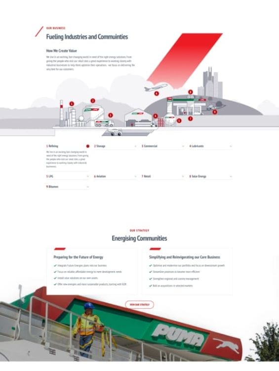 Puma Energy's website design