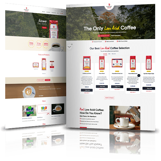 Image showing the before and after of Puroast Coffee's website design