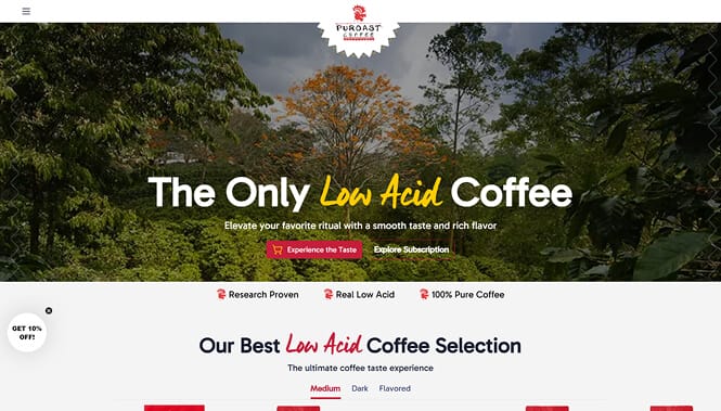 eCommerce 20 Puroast Coffee's website screenshot