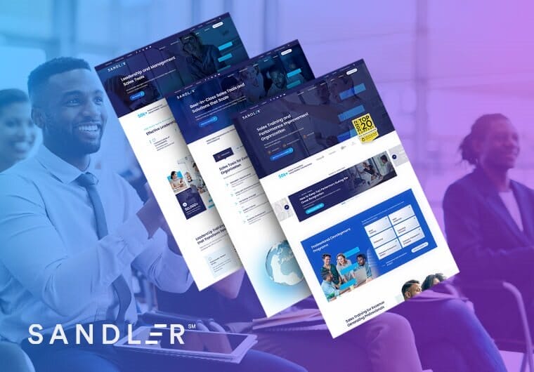 Sandler corporate training website design showcase featuring sales leadership programs, business coaching services, and responsive professional development web pages.
