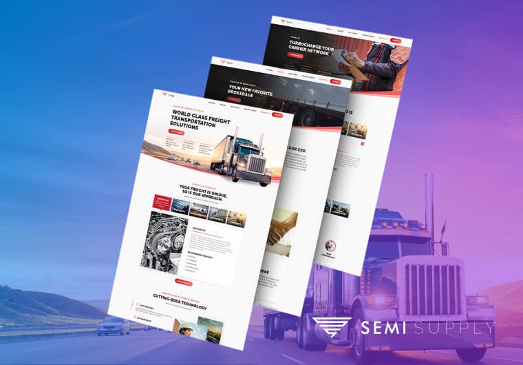 Semi Supply logistics website design showcase featuring freight transportation services, trucking industry solutions, and responsive supply chain business web pages.