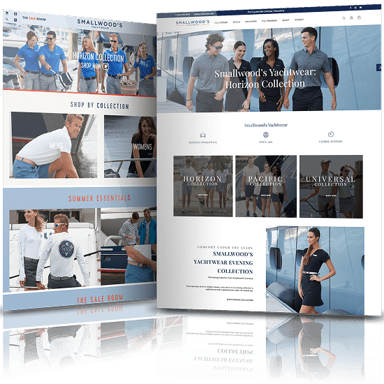 Image showing the before and after of Smallwoods Yachtwear's website design