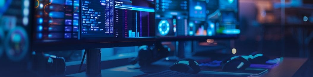 High-tech workspace with glowing screens