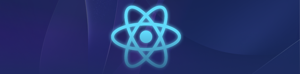 Blue React logo on dark background