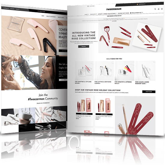 Image showing the before and after of Tweezerman's website design