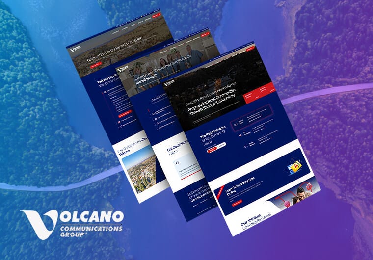 Three stacked images of Volcano Communications' website design
