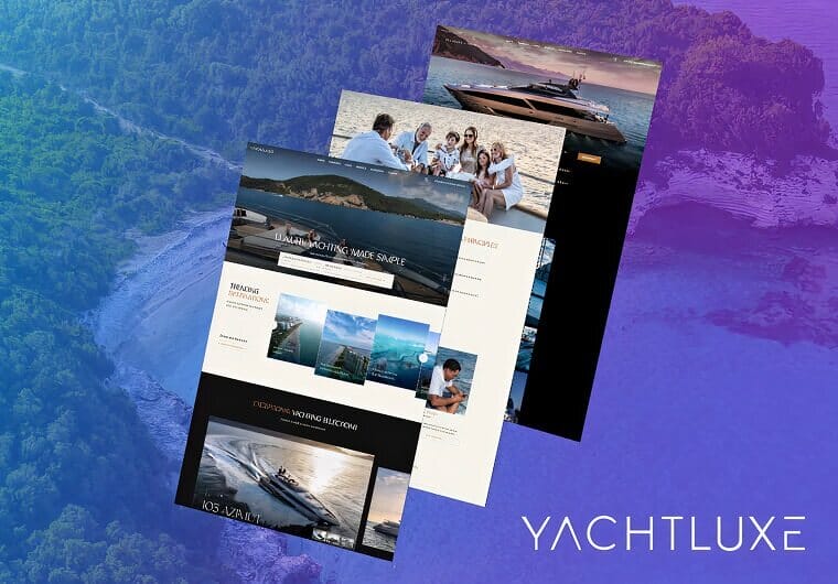 Three stacked images of YachtLuxe’s website design