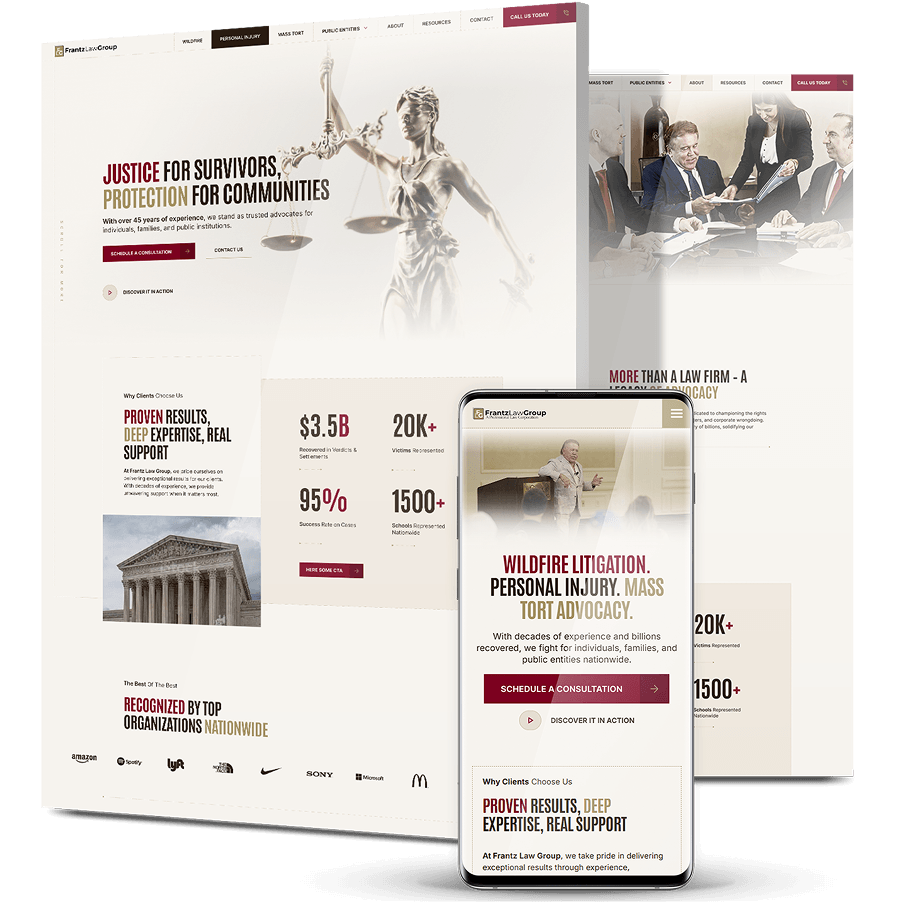 Frantz Law Group's website design on desktop and mobile