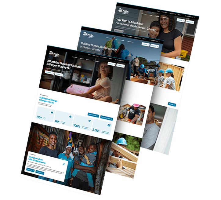 Three stacked images of Habitat for Humanity's website design