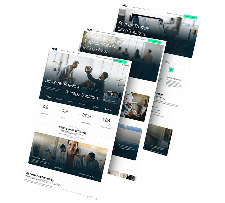 Three images of MEG Business' website design