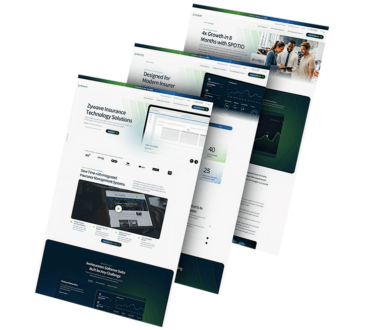 Three stacked images of Zywave's website design
