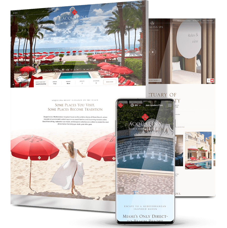Image showing Acqualina's website design on desktop and mobile