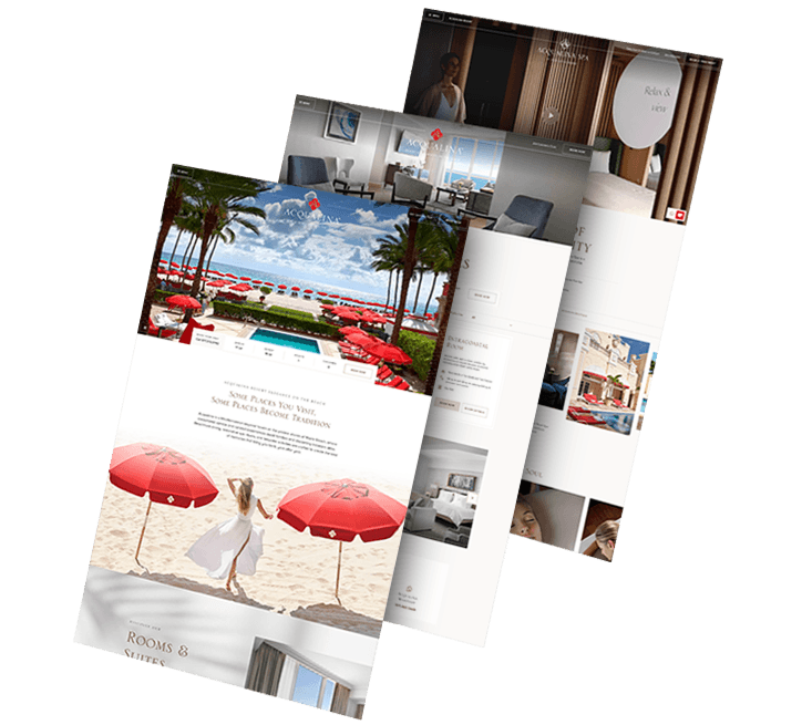 Three images of Acqualina's website design