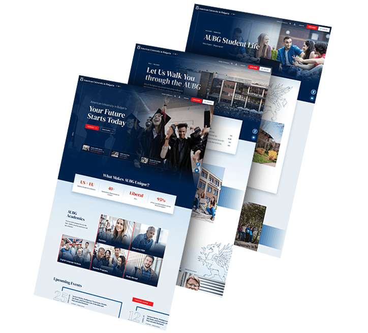 Three images of AUBG's website design