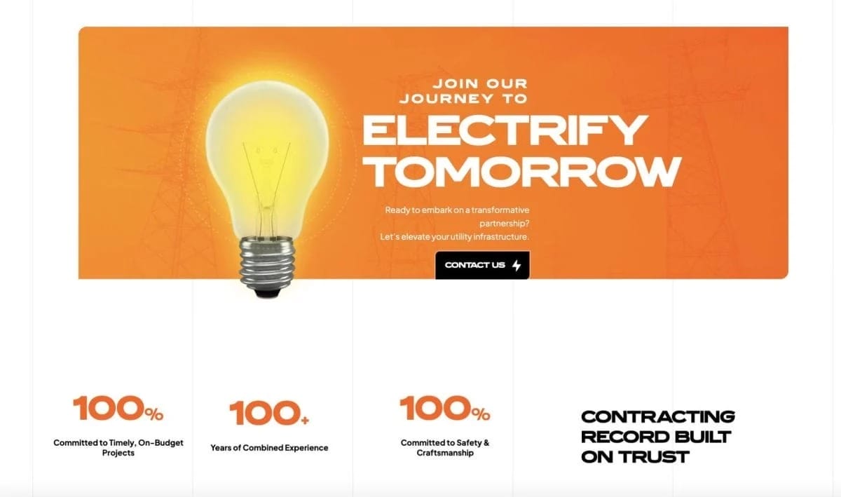 Pipes Utility Contractors CTA banner and trust stats section