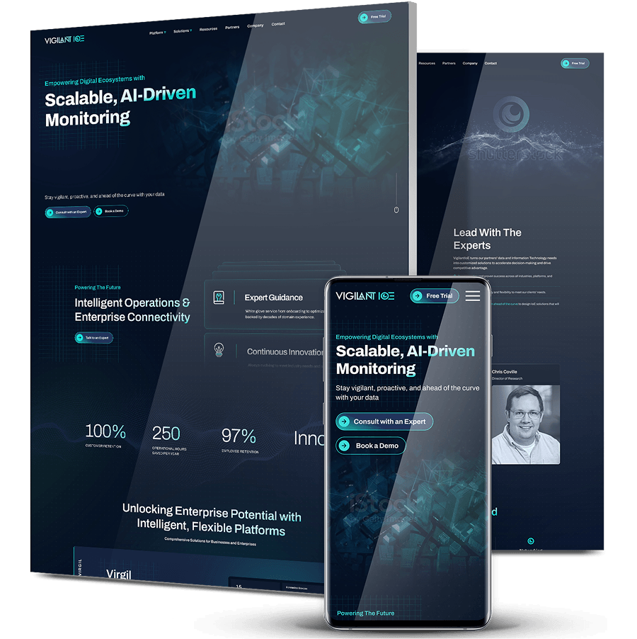 Image showing VigilantIoE's website design on desktop and mobile