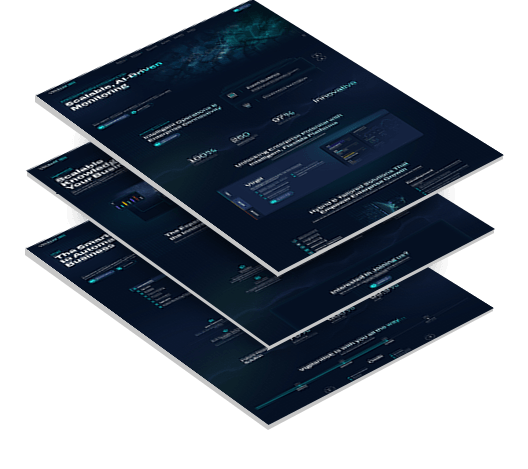 Three stacked images of VigilantIoE's website design
